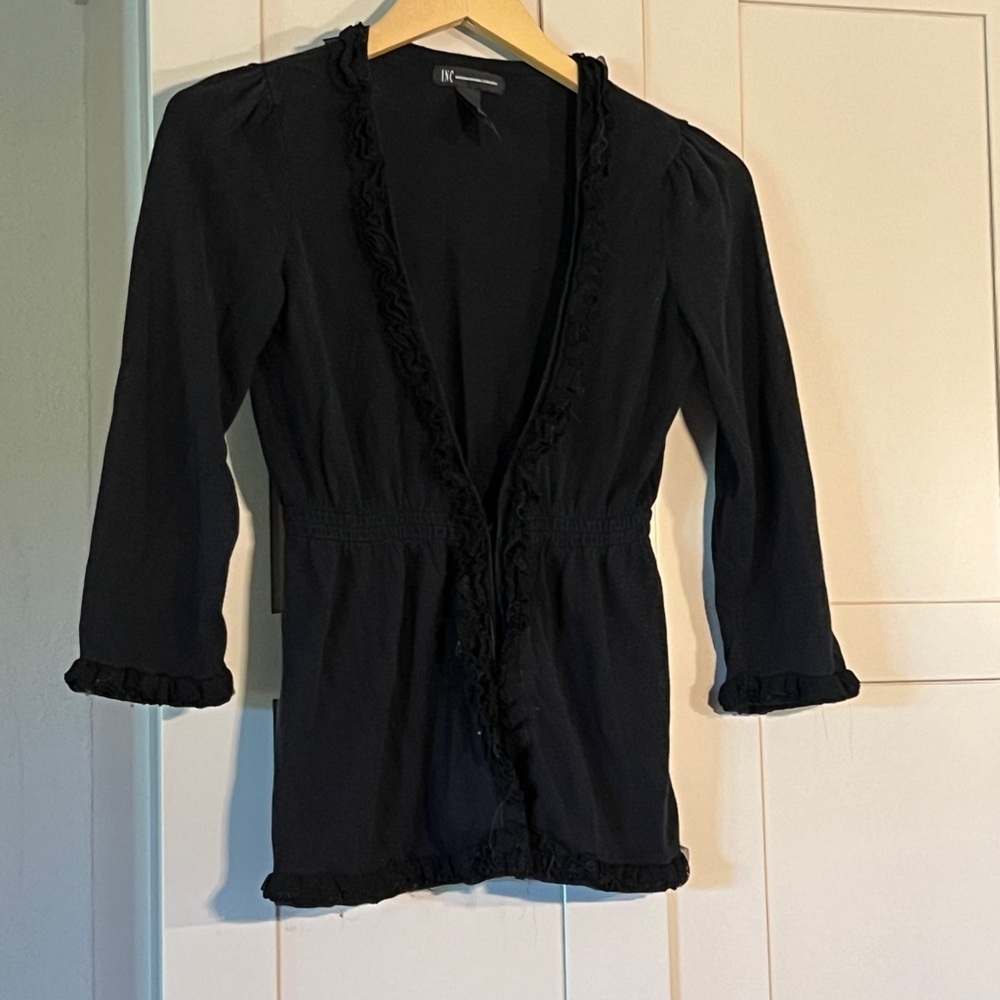 INC black sweater, one enclosure in front, 3/4 sleeves, size S